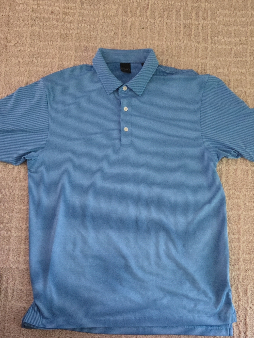 Dunning Men's Light Blue Striped Golf Polo Shirt Size XL Custom Patch